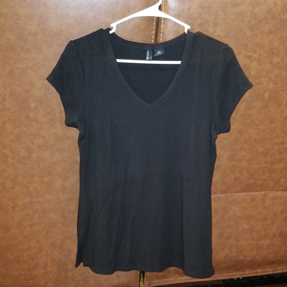 Womens casual black v neck short sleeve blouse